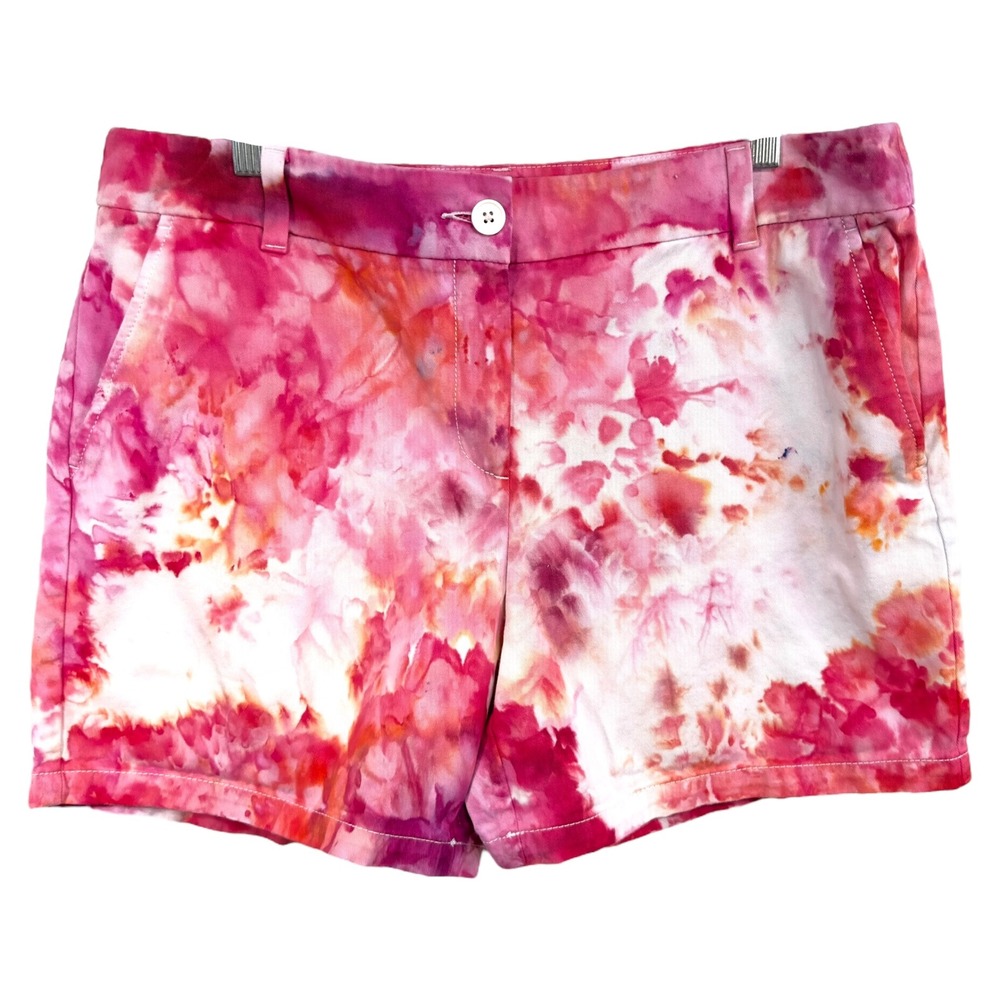 Ann Taylor LOFT Size‎ 12 Shorts Handmade Tie Dye Pink White Chino Mid Rise 1527